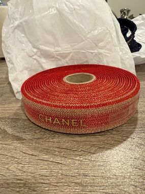 CHANEL Red and Gold Logo Trim Ribbon